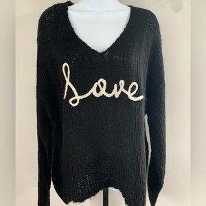 Elan Black V-Neck Sweater with Script Design
